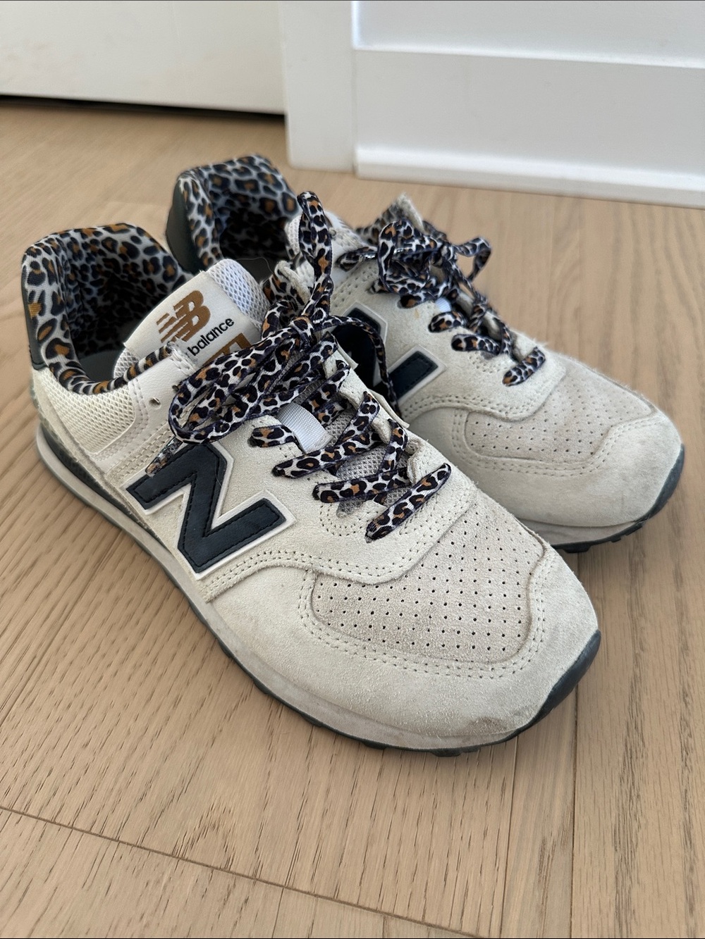 New Balance Kids Beige Suede Sneakers with Leopard Accents